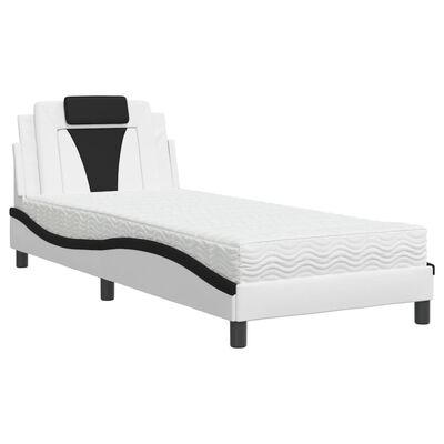 vidaXL Lit avec matelas blanc et noir 90x190 cm similicuir