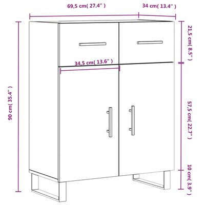 vidaXL Buffet chêne marron 69,5x34x90 cm bois d'ingénierie