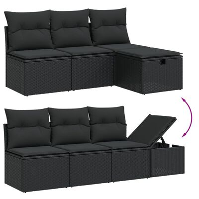 vidaXL Salon de jardin 8 pcs avec coussins noir résine tressée