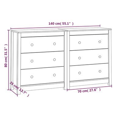 vidaXL Buffet Noir 140x35x80 cm Bois massif de pin