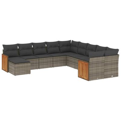 vidaXL Salon de jardin 11 pcs avec coussins gris résine tressée