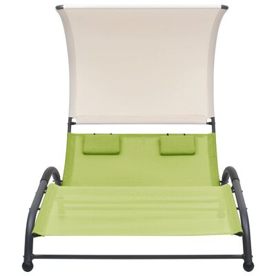 vidaXL Chaise longue double avec auvent textilène vert