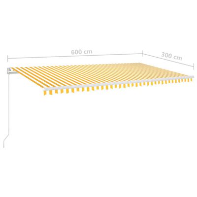 vidaXL Auvent manuel rétractable avec LED 600x300 cm Jaune et blanc