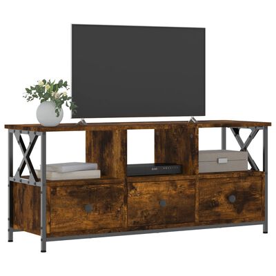 vidaXL Meuble TV chêne fumé 102x33x45 cm bois d'ingénierie et fer