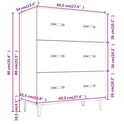 vidaXL Buffet noir 69,5x34x90 cm bois d'ingénierie