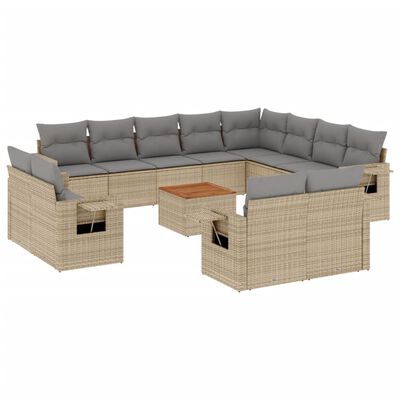 vidaXL Salon de jardin avec coussins 13 pcs beige résine tressée