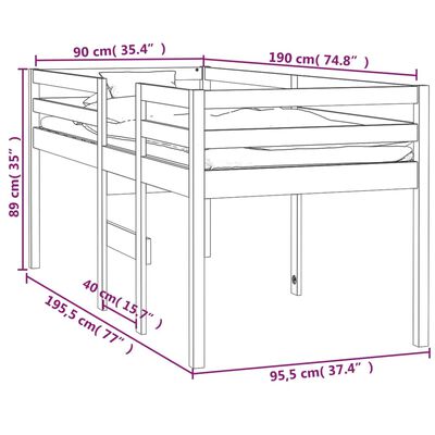 vidaXL Lit haut 90x190 cm Bois de pin massif