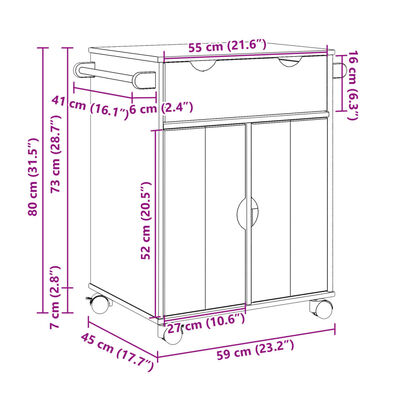 vidaXL Chariot de cuisine OTTA 59x45x80 cm bois massif de pin