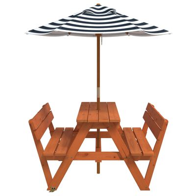 vidaXL Table de pique-nique pour 4 enfants avec parasol bois de sapin