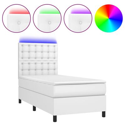 vidaXL Sommier à lattes de lit avec matelas et LED Blanc 90x200 cm