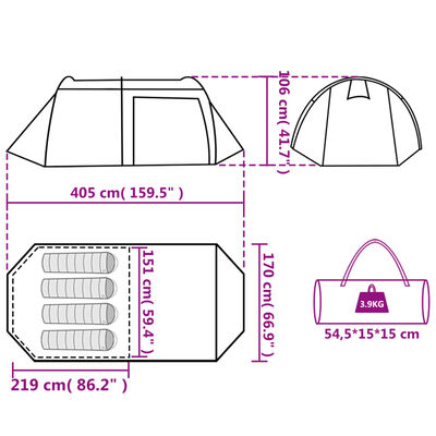 vidaXL Tente de camping tunnel 4 personnes bleu imperméable