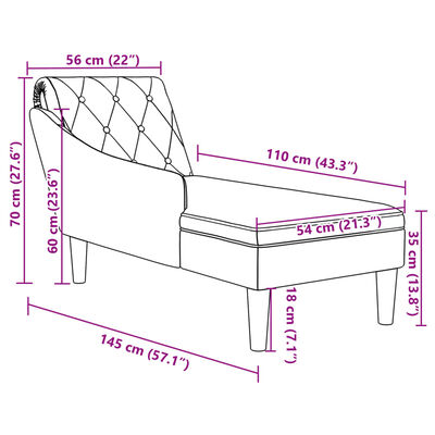 vidaXL Fauteuil long avec coussin et accoudoir droit crème tissu