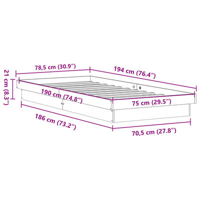 vidaXL Cadre de lit à LED sans matelas 75x190 cm bois massif