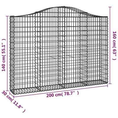 vidaXL Paniers à gabions arqués 3 pcs 200x30x140/160 cm Fer galvanisé