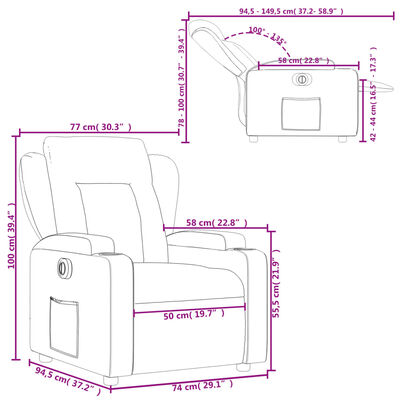 vidaXL Fauteuil inclinable électrique Marron foncé Tissu