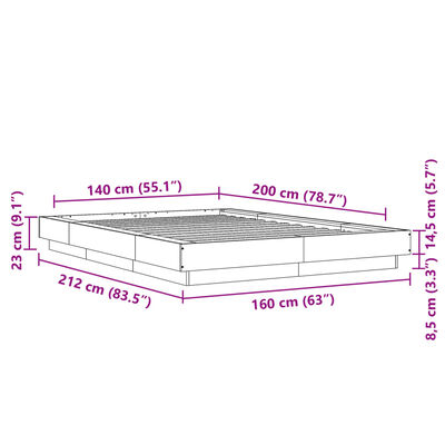 vidaXL Cadre de lit avec lumières LED sans matelas 140x200 cm