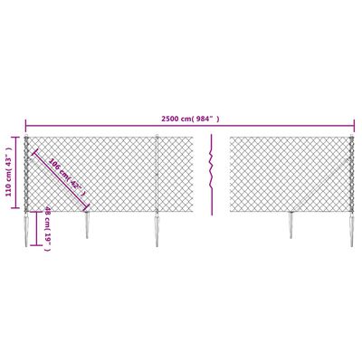 vidaXL Clôture à mailles losangées avec ancrage argenté 1,1x25 m