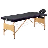 vidaXL Table de massage pliable 3 zones Bois Noir et violet