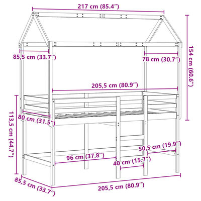 vidaXL Lit superposé et échelle et toit blanc 80x200cm bois pin massif