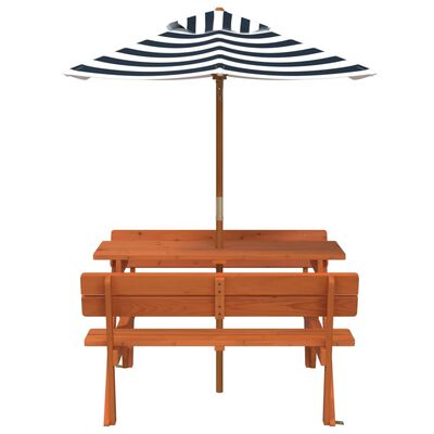 vidaXL Table de pique-nique pour 4 enfants avec parasol bois de sapin