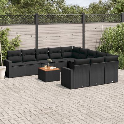 vidaXL Salon de jardin 12 pcs avec coussins noir résine tressée