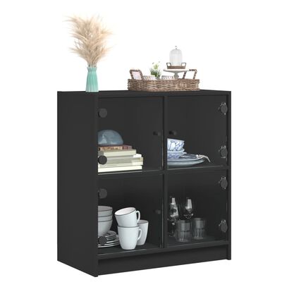 vidaXL Armoire latérale avec portes en verre noir 68x37x75,5 cm