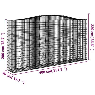 vidaXL Panier de gabions arqué 400x50x200/220 cm Fer galvanisé