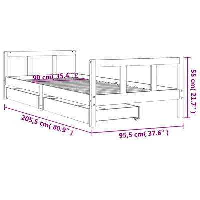 vidaXL Cadre de lit enfant avec tiroirs 90x200 cm bois de pin massif