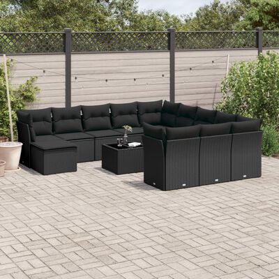 vidaXL Salon de jardin avec coussins 13 pcs noir résine tressée