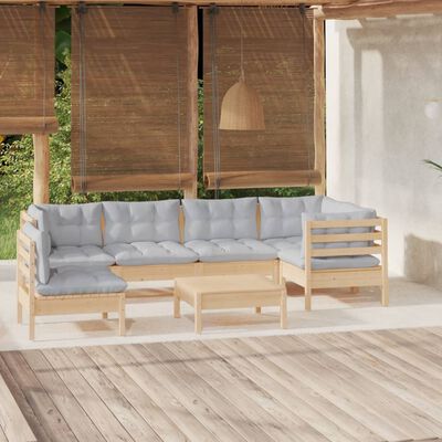 vidaXL Salon de jardin 7 pcs avec coussins gris bois de pin