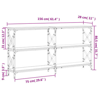 vidaXL Table console sonoma gris 156x28x80,5 cm bois d'ingénierie