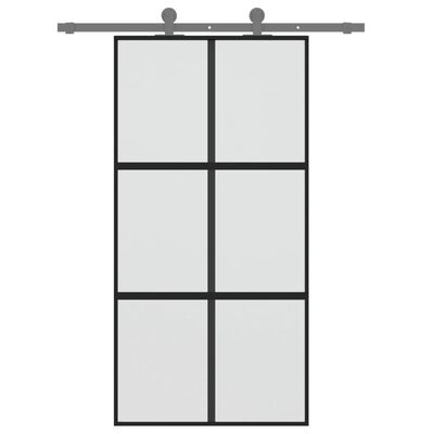 vidaXL Porte coulissante noir 102,5x205 cm verre trempé aluminium