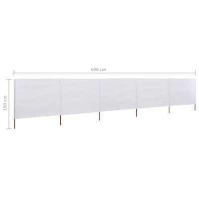 vidaXL Paravent 5 panneaux Tissu 600 x 160 cm Blanc sable