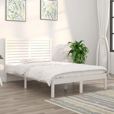 vidaXL Cadre de lit Blanc Bois massif 135x190 cm Double