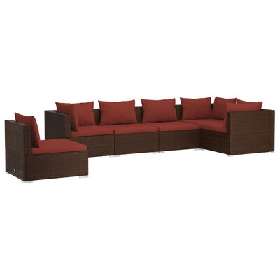 vidaXL Salon de jardin 6 pcs avec coussins Résine tressée Marron