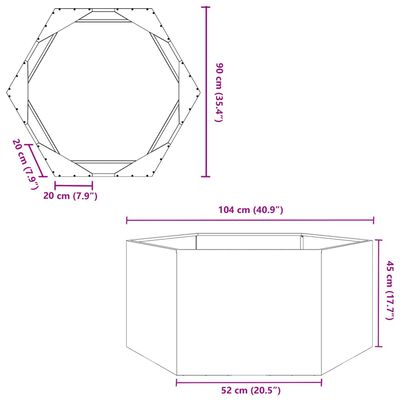 vidaXL Jardinière noir hexagone 104x90x45 cm acier