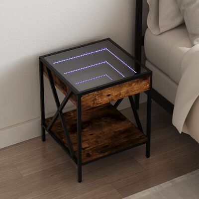 vidaXL Table de chevet avec LED infini chêne fumé 40x40x49 cm