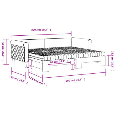 vidaXL Lit de jour avec gigogne et matelas gris foncé 90x200cm velours