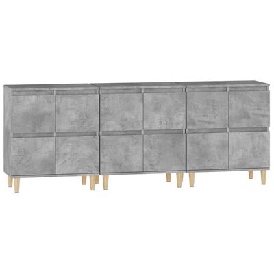 vidaXL Buffets 3 pcs gris béton 60x35x70 cm bois d'ingénierie