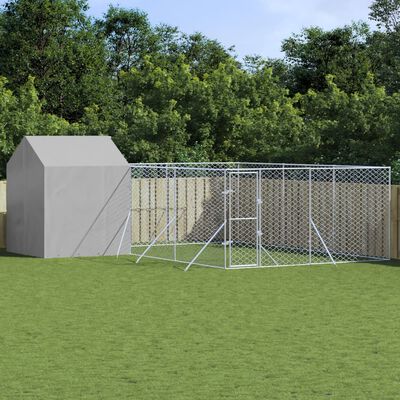 vidaXL Chenil d'extérieur pour chiens avec toit argenté 6x6x2,5 m