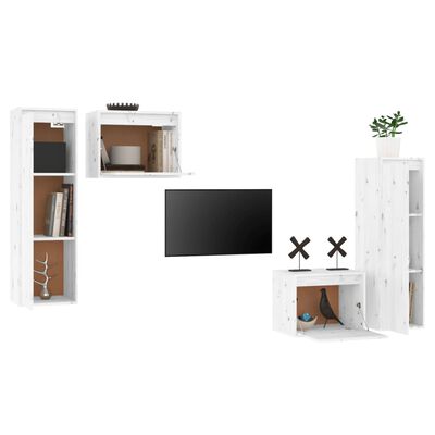 vidaXL Meubles TV 4 pcs Blanc Bois massif de pin