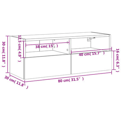 vidaXL Meuble TV mural sonoma gris 80x30x30 cm bois d'ingénierie