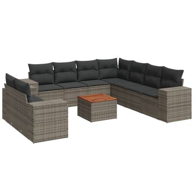 vidaXL Salon de jardin avec coussins 10 pcs gris résine tressée