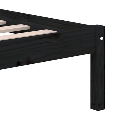 vidaXL Cadre de lit Noir 135x190 cm Double Bois massif