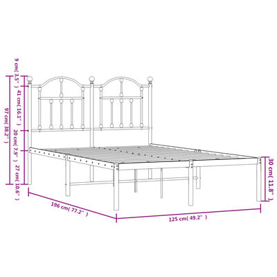 vidaXL Cadre de lit métal sans matelas et tête de lit blanc 120x190 cm