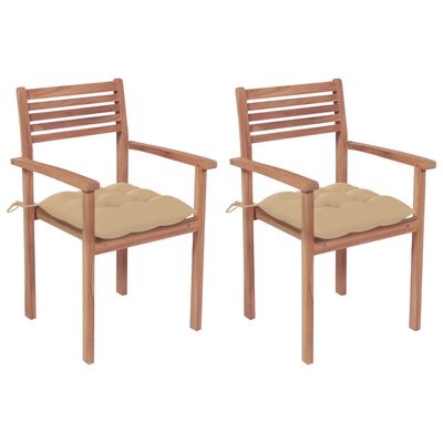 vidaXL Chaises de jardin lot de 2 et coussins beige Bois teck massif