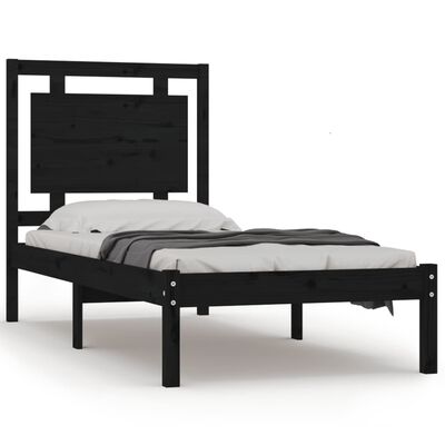 vidaXL Cadre de lit Noir Bois massif 90x190 cm Simple