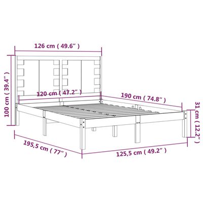 vidaXL Cadre de lit Noir Bois massif 120x190 cm Petit double