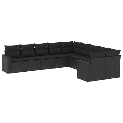 vidaXL Salon de jardin 10 pcs avec coussins noir résine tressée