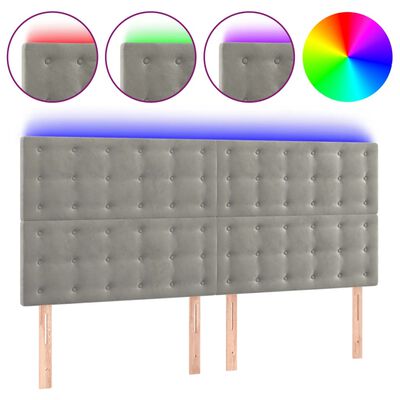 vidaXL Tête de lit à LED Gris clair 180x5x118/128 cm Velours